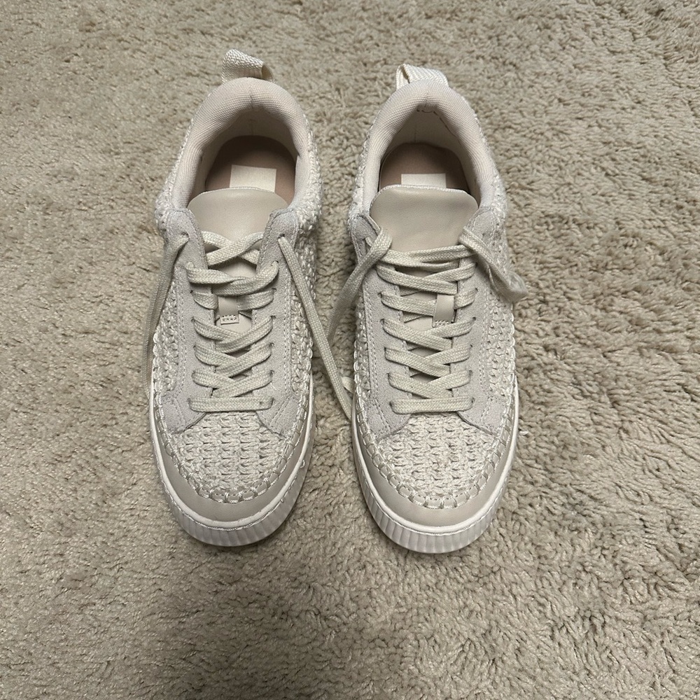 Dolce Vita Cream Sneakers with Crochet and Suede